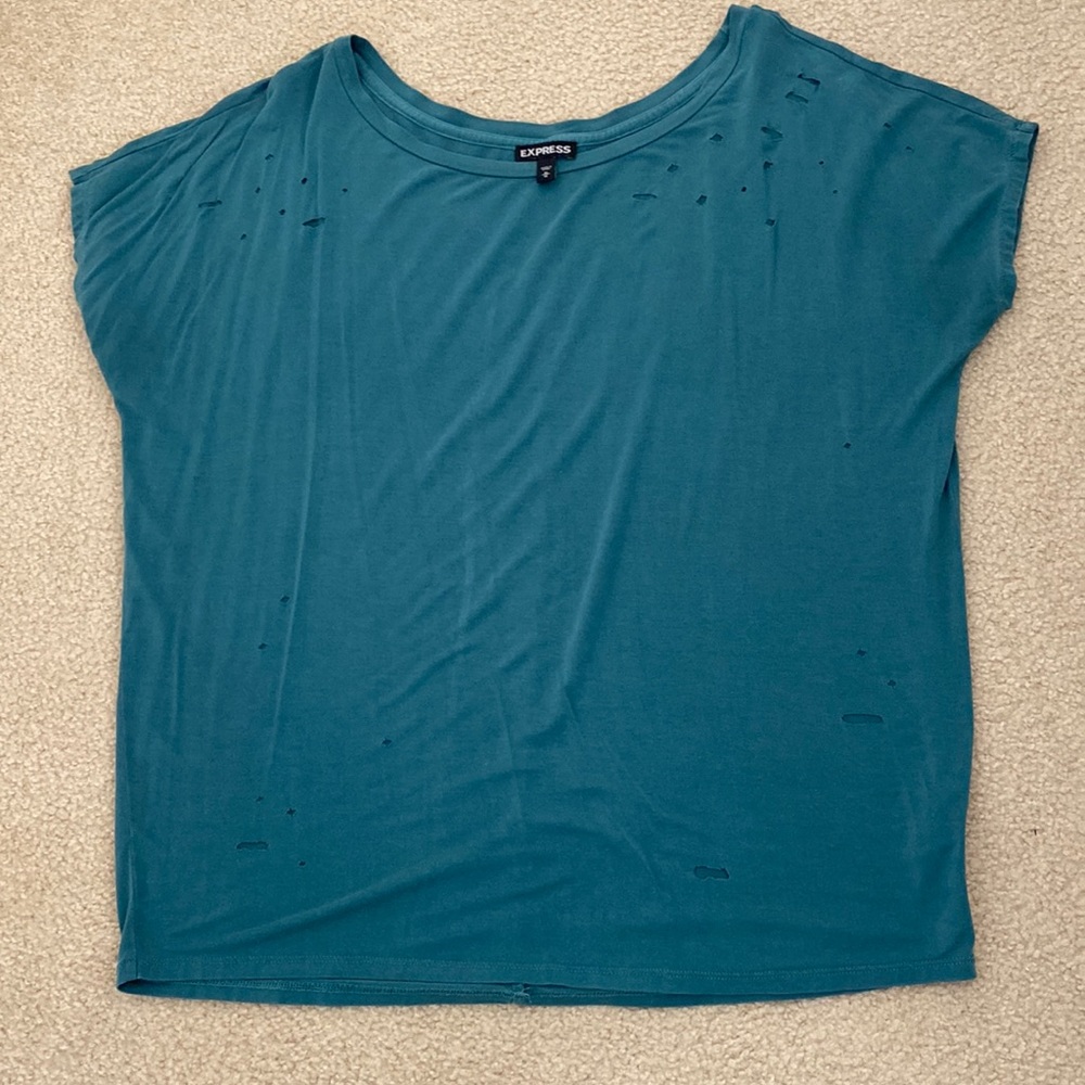 Express, Medium, Teal Distressed Tee